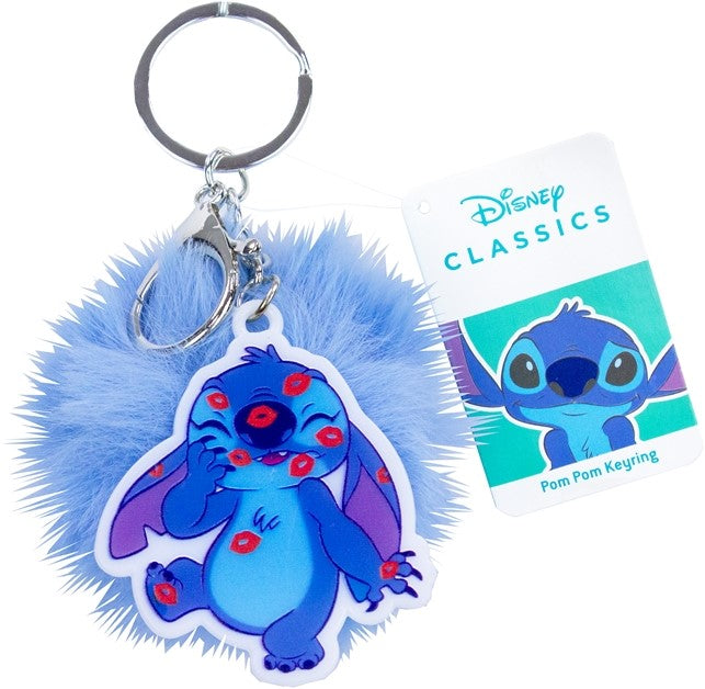 Disney Stitch Schlüsselanhänger – Kunststoff (6 cm) mit weichem Bommel (7 cm) – 3 Varianten