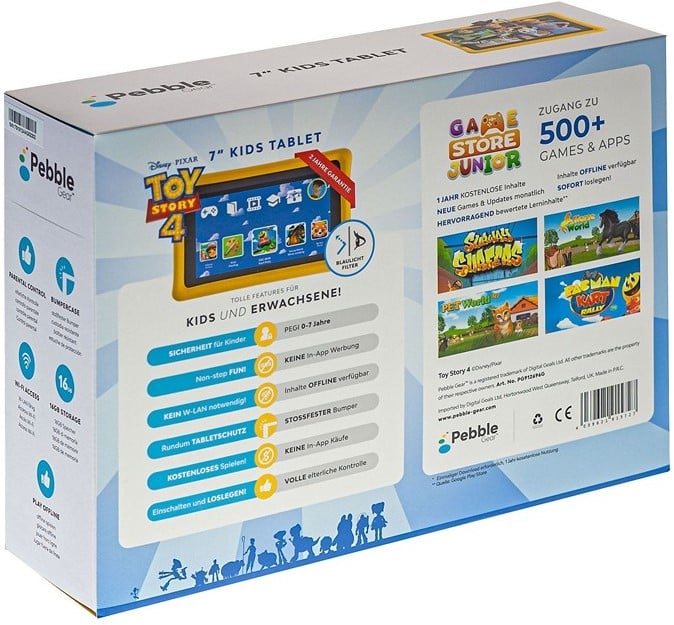 Pebble Gear Disney Toy Story 4 7 Zoll Kinder-Tablet + 500 Spiele + Apps 17x24cm (EN-DE-FR-IT-ES)