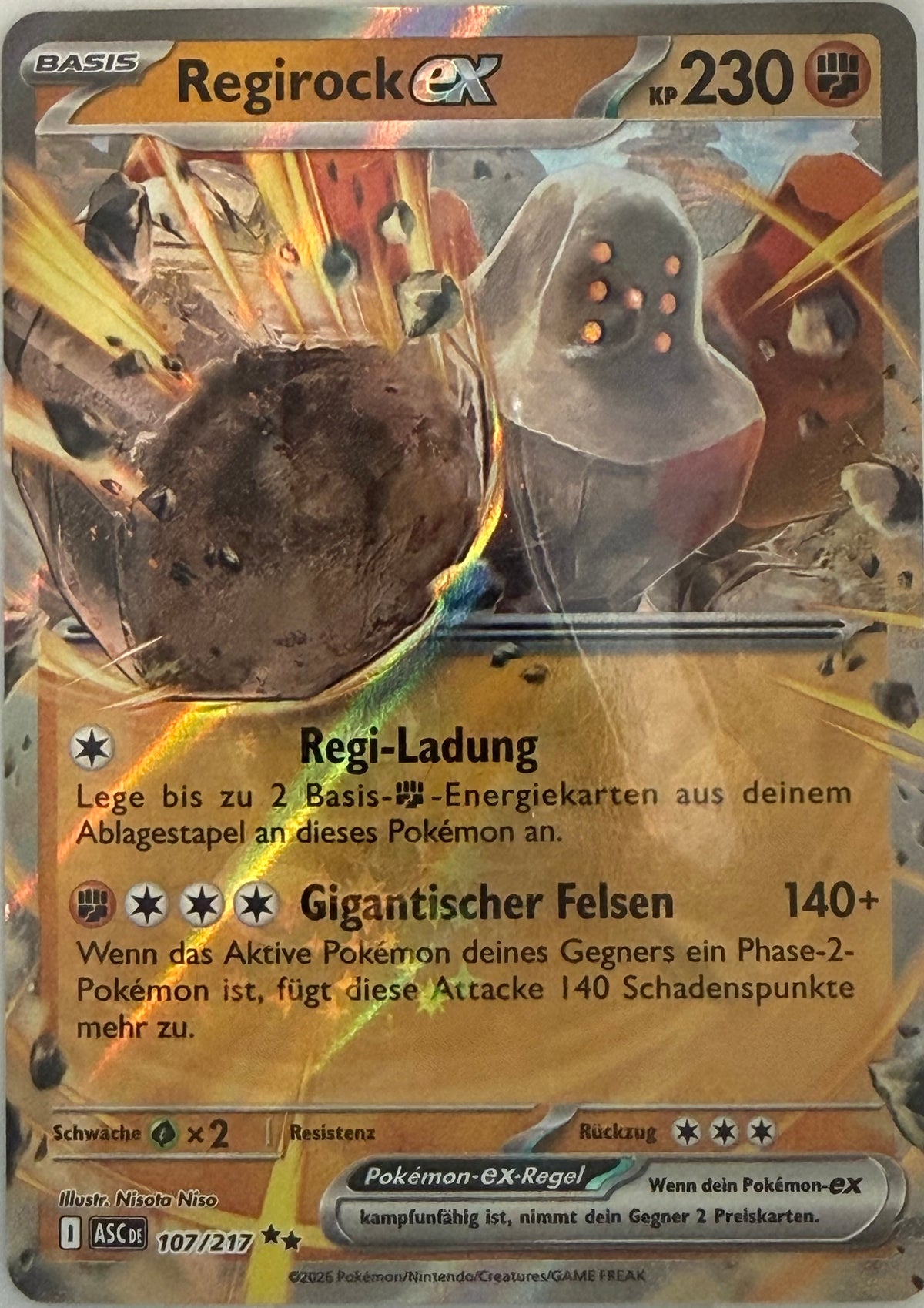 Regirock-ex 107/217 | Double Rare Holofoil | Erhabene Helden | Deutsch