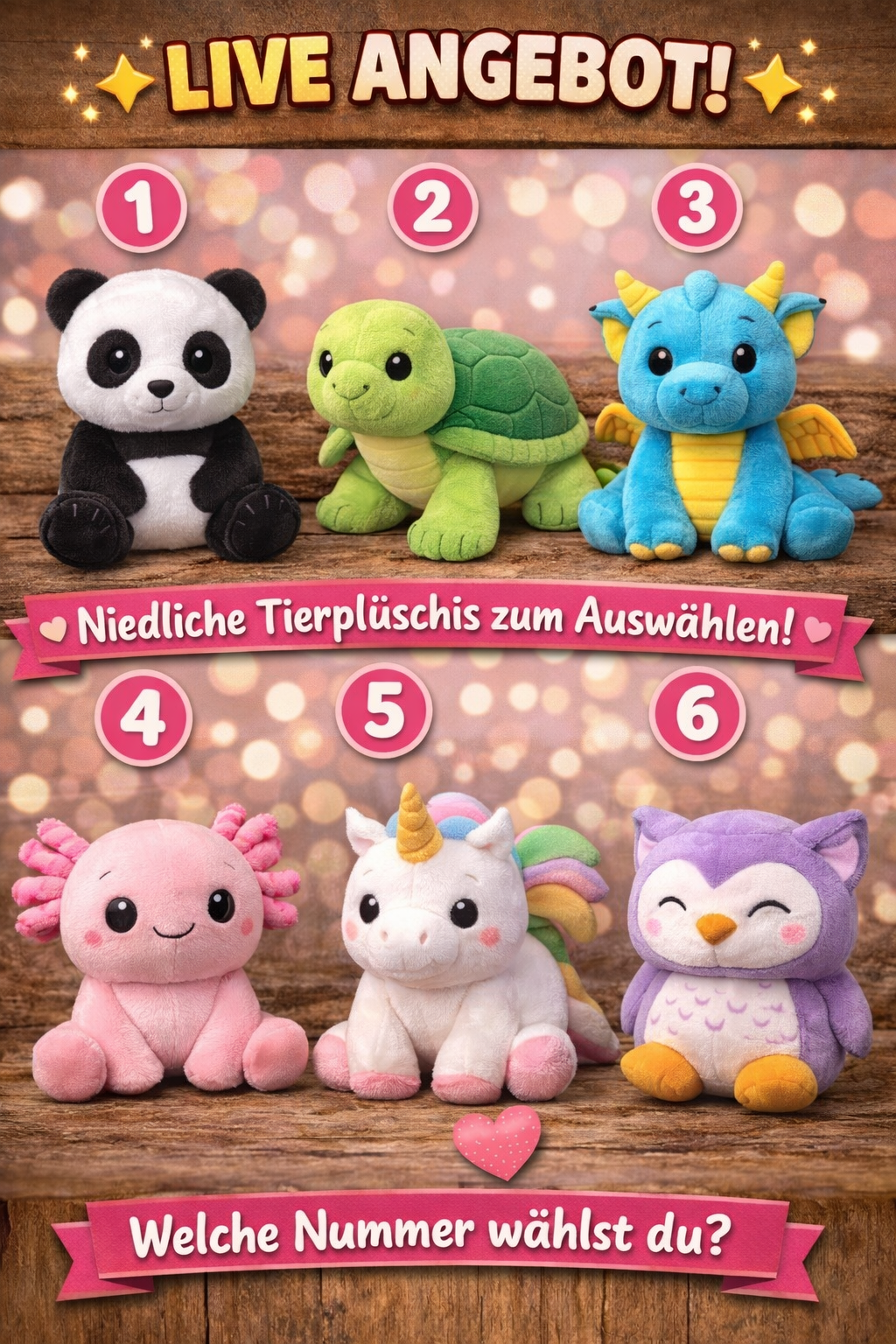 Plüschtier – verschiedene Tiermotive – 1 Stück (Live wählbar)