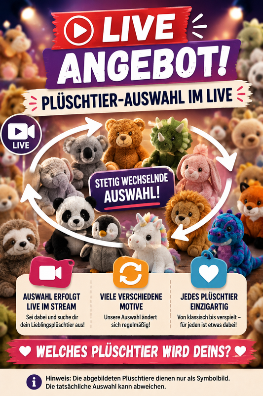 Plüschtier – verschiedene Tiermotive – 1 Stück (Live wählbar)