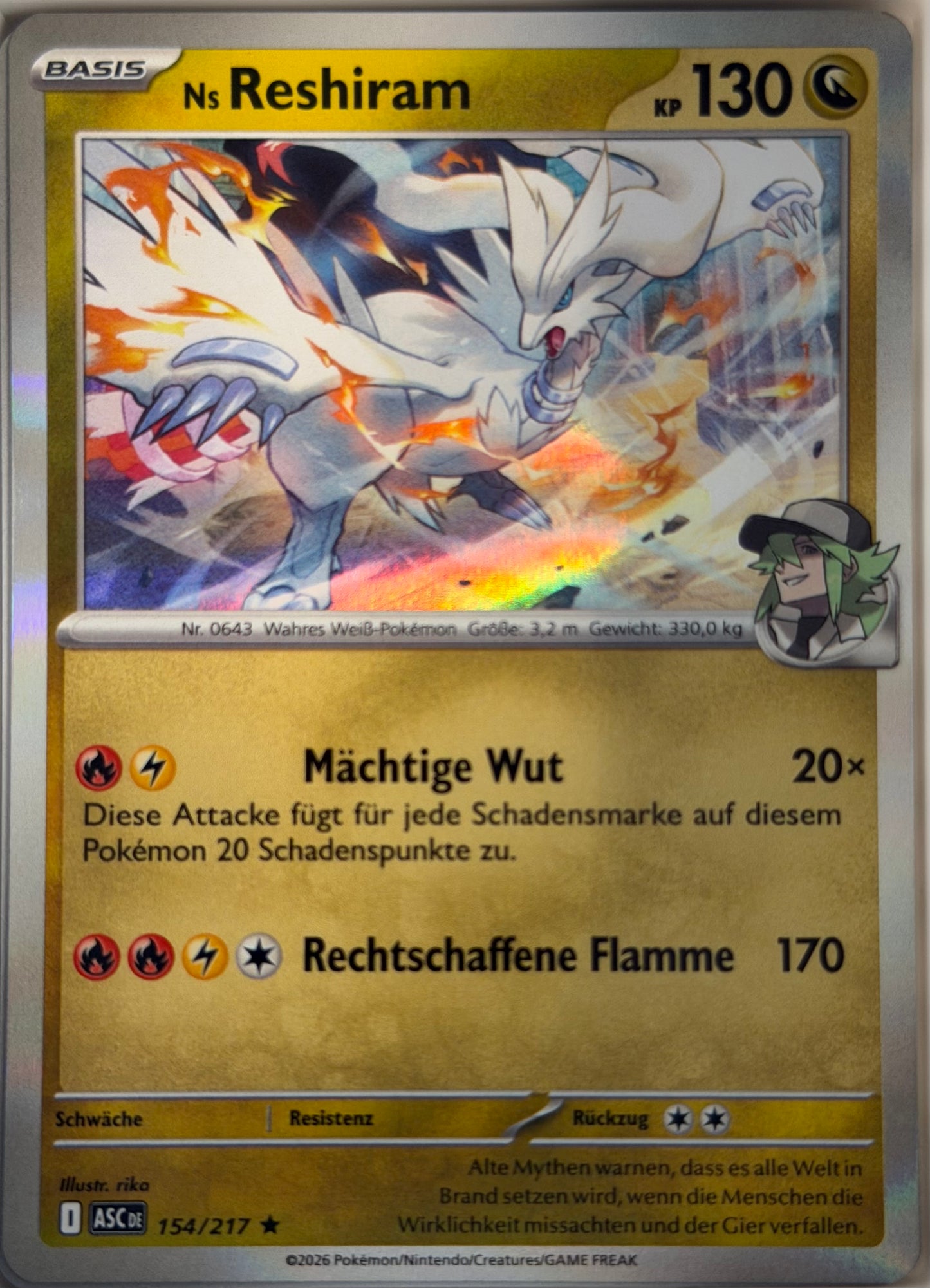 Ns Reshiram 154/217 | Rare Holofoil | Erhabene Helden | Deutsch